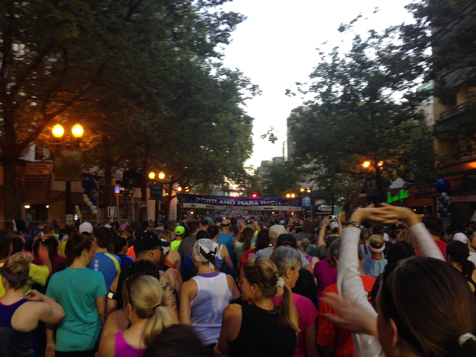 Runners gathered at the start of the portland marathon