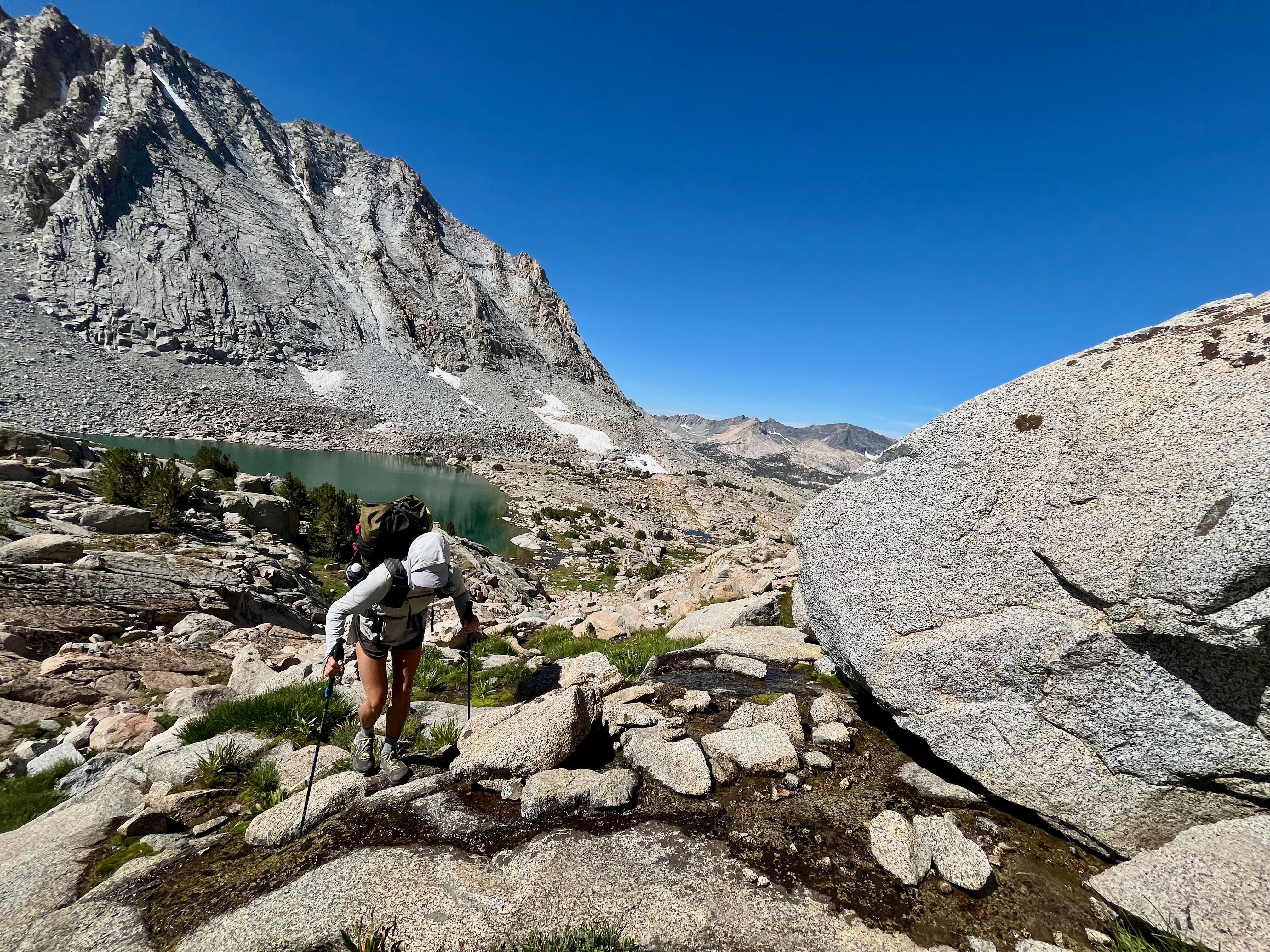 Hiker struggling up Lamarck Col