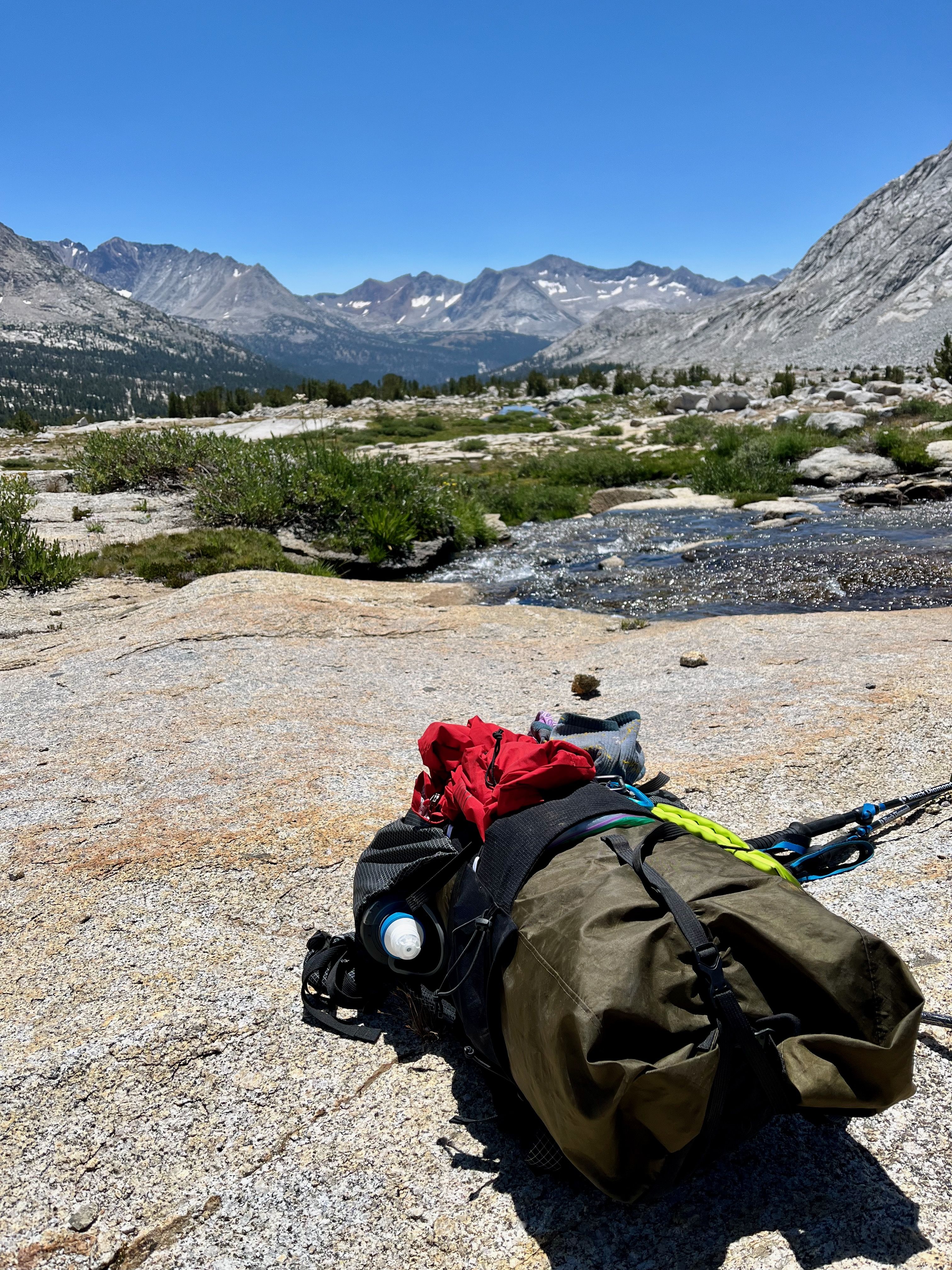 Backpack on granite slab