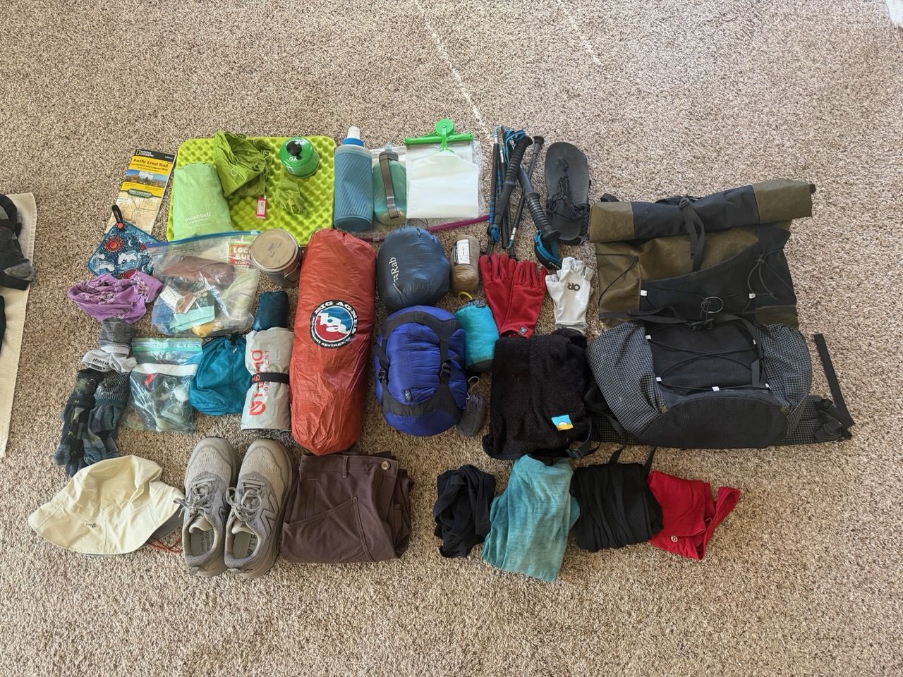 Backpacking gear laid out